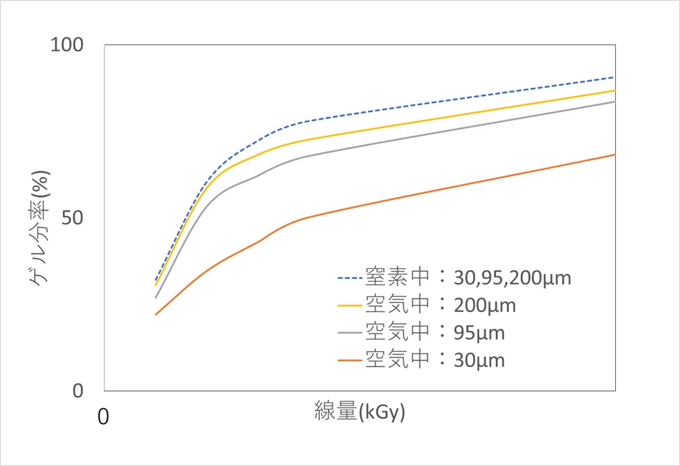 サンプル厚みと照射雰囲気のゲル分率への影響